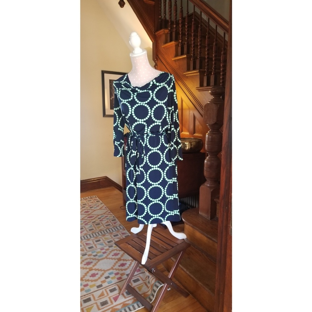 Navy blue and bright green fun pattern dress